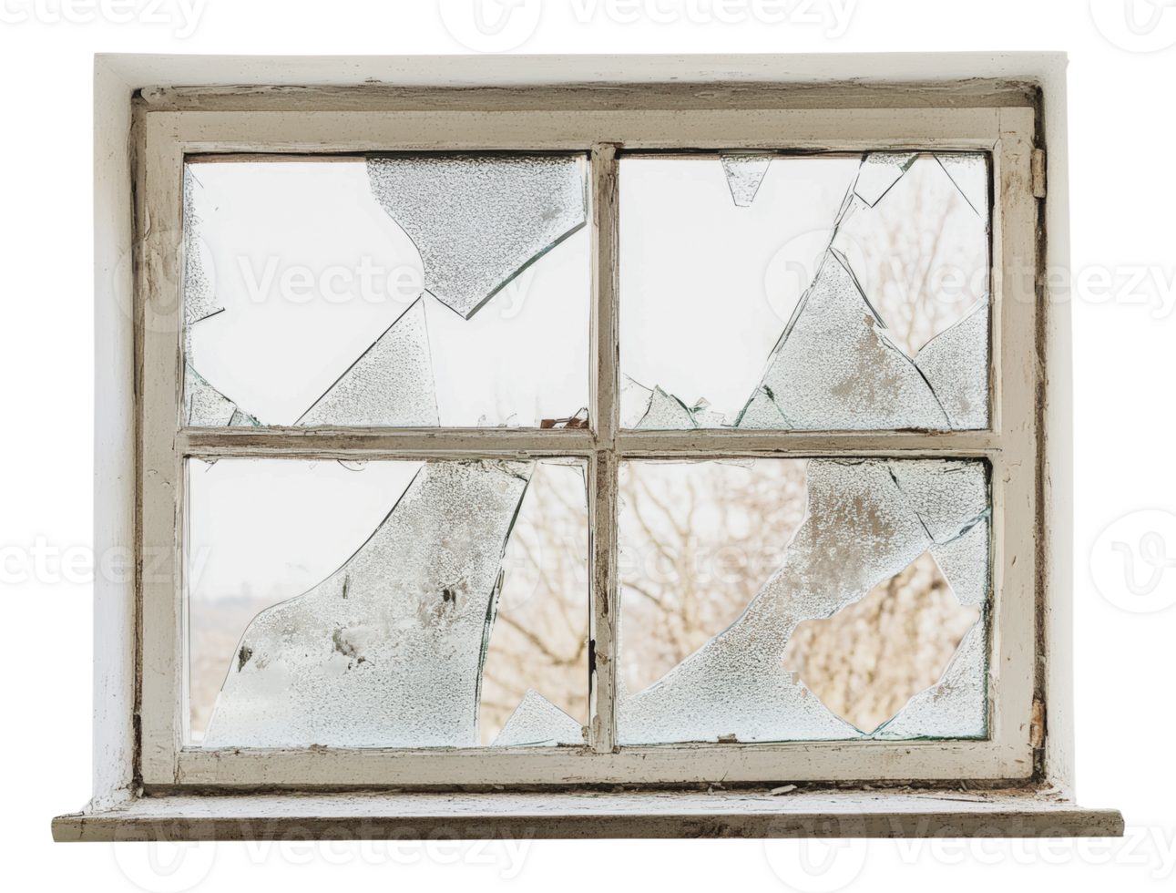 Shattered glass in old house window png