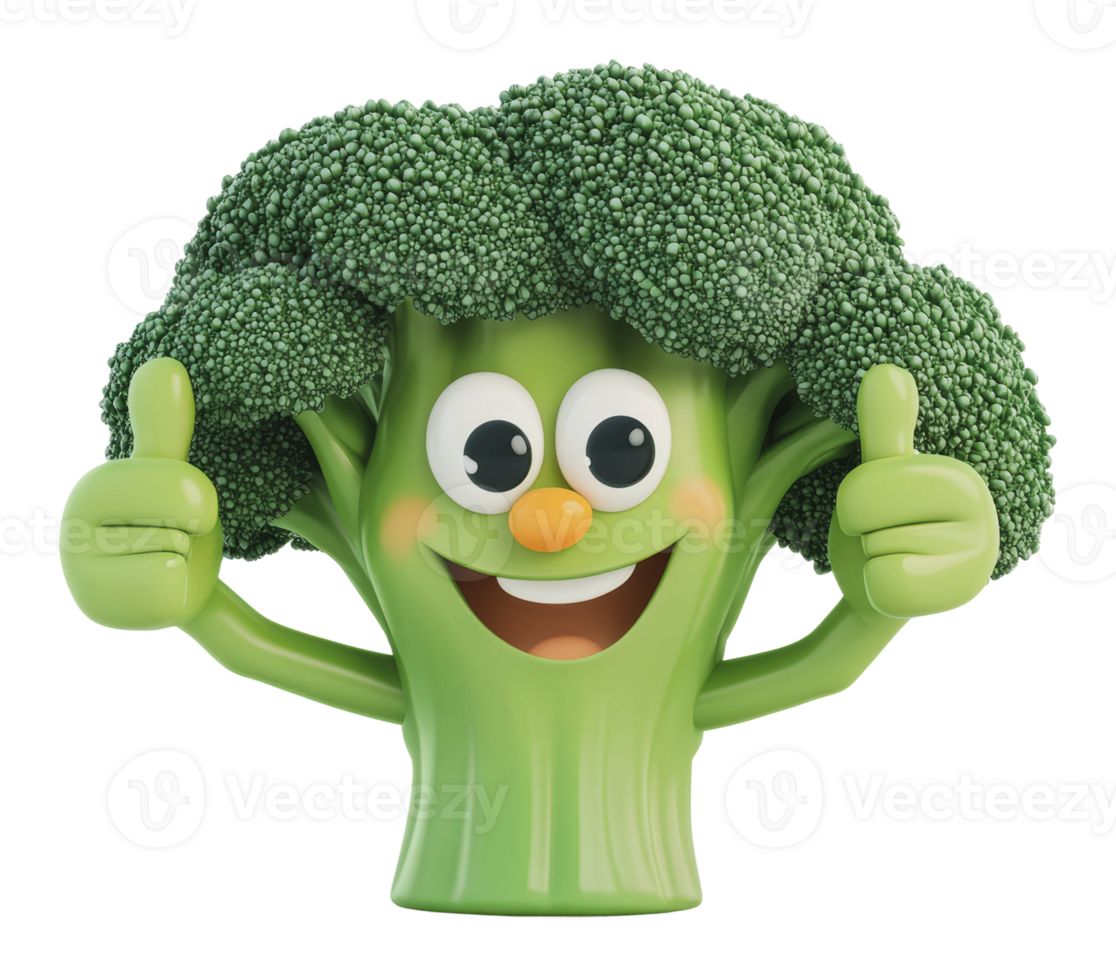 Cheerful broccoli character with thumbs up gesture png