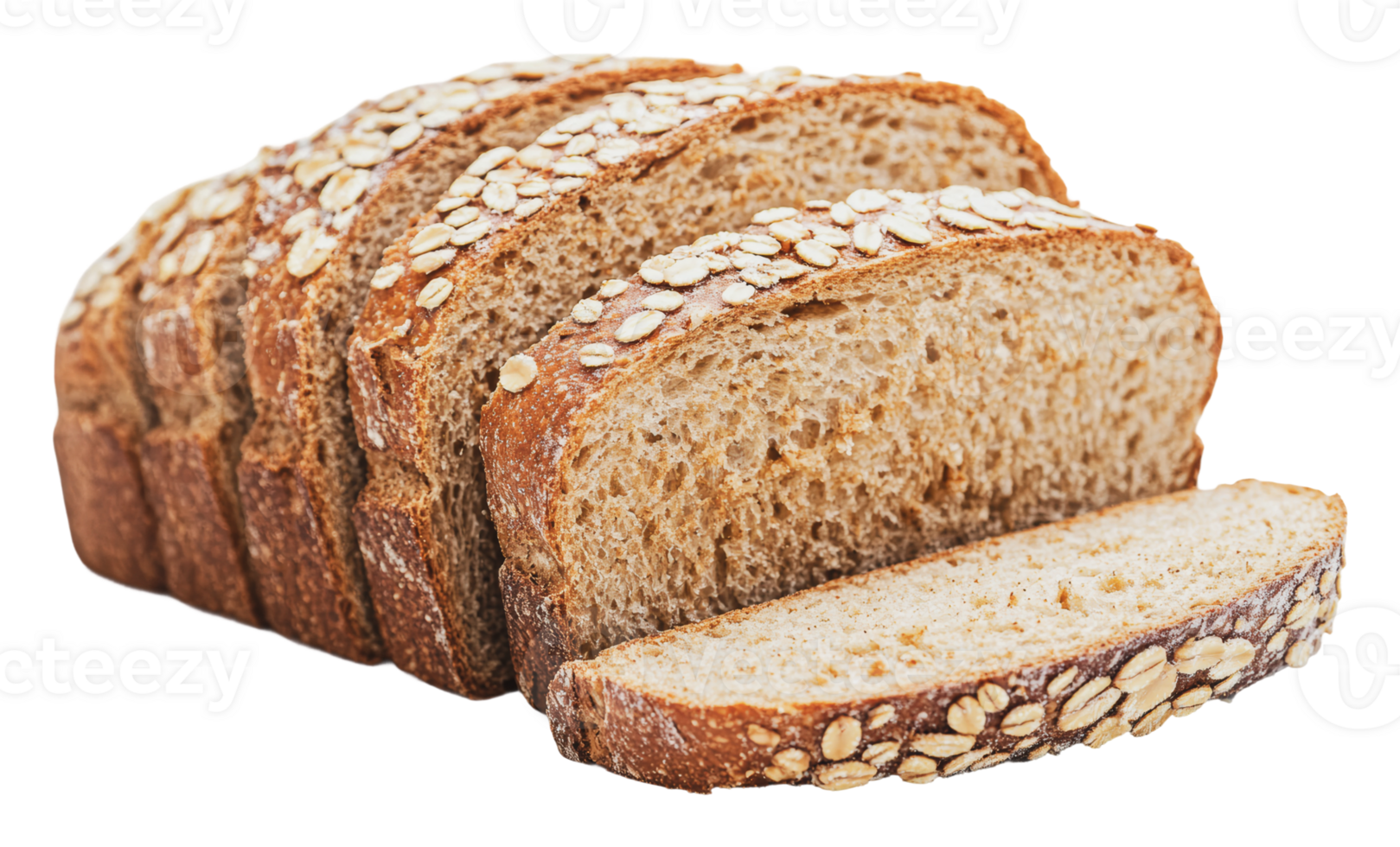 Freshly baked oat bread sliced and arranged neatly png