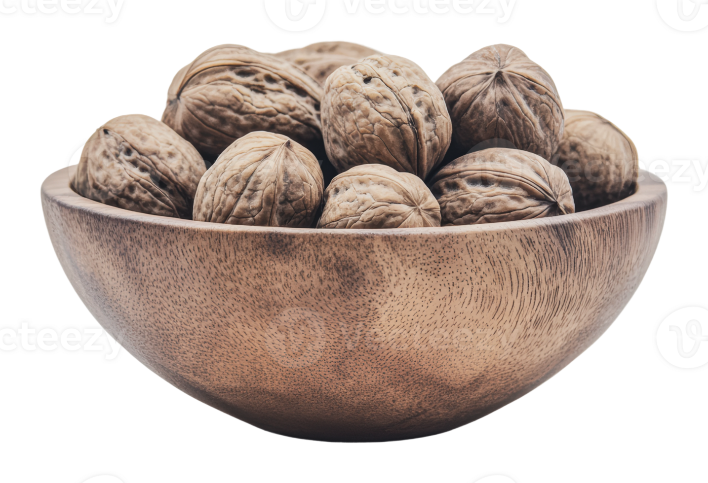 Bowl filled with whole walnuts in wooden container png