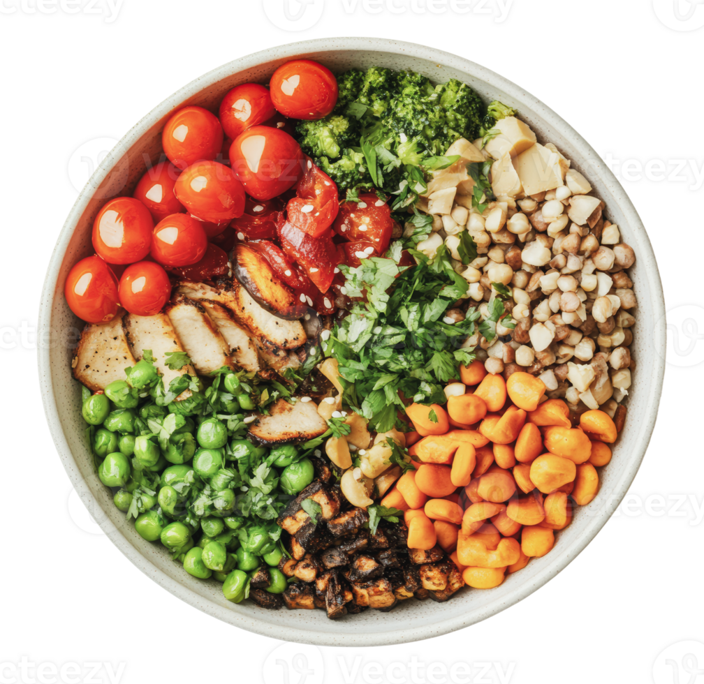 Healthy bowl with grilled chicken and vegetables png
