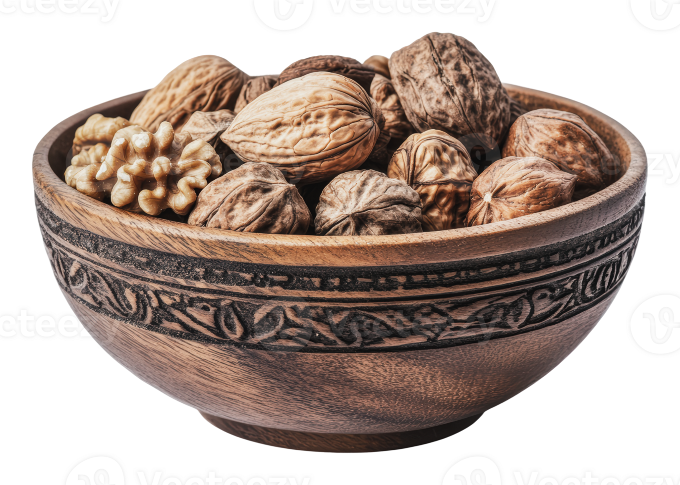 Bowl filled with assorted nuts on a table png