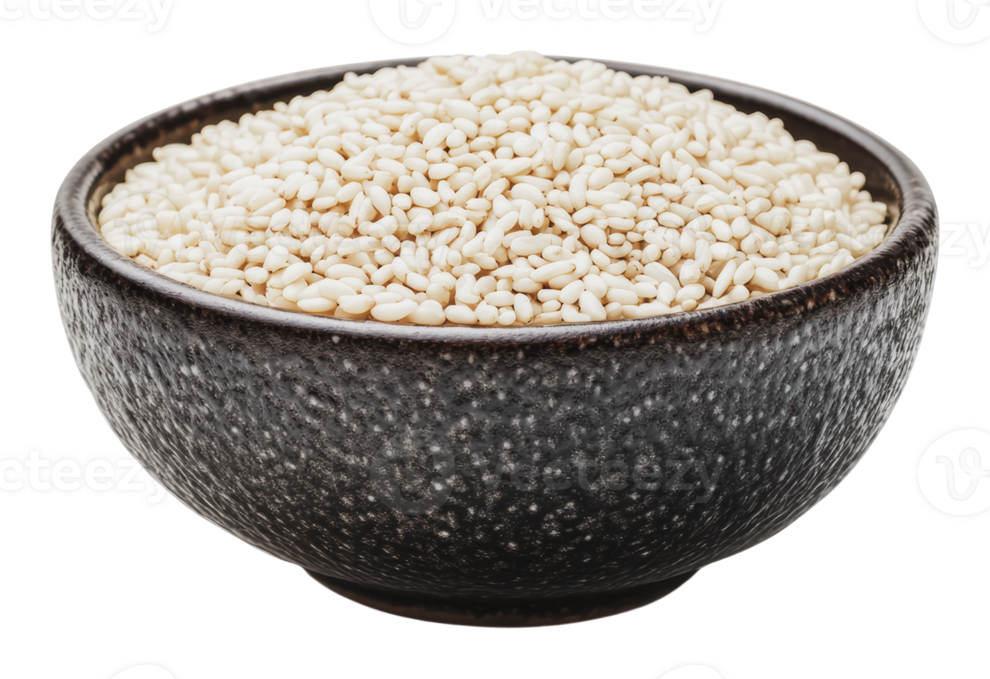 Sesame seeds in a textured bowl on display png