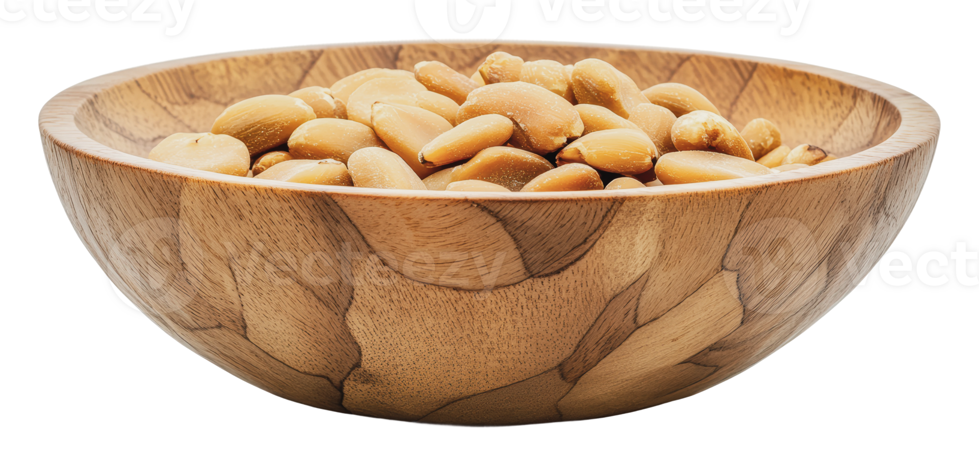 Wooden bowl filled with nuts on display png