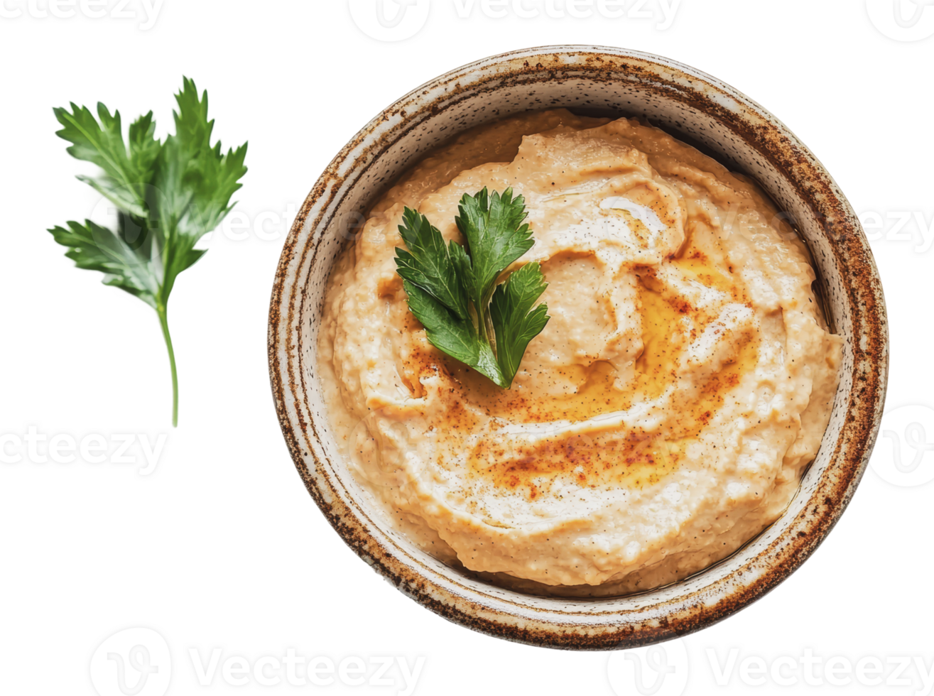 Creamy hummus with fresh herbs ready to enjoy png