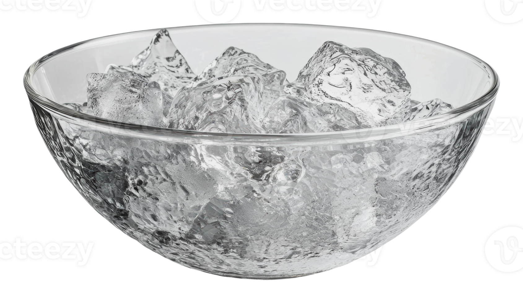Clear glass bowl filled with ice cubes png