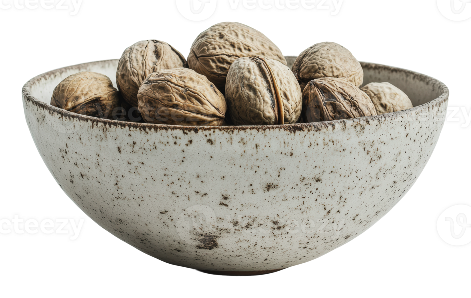 Walnuts in a rustic bowl on a neutral background png