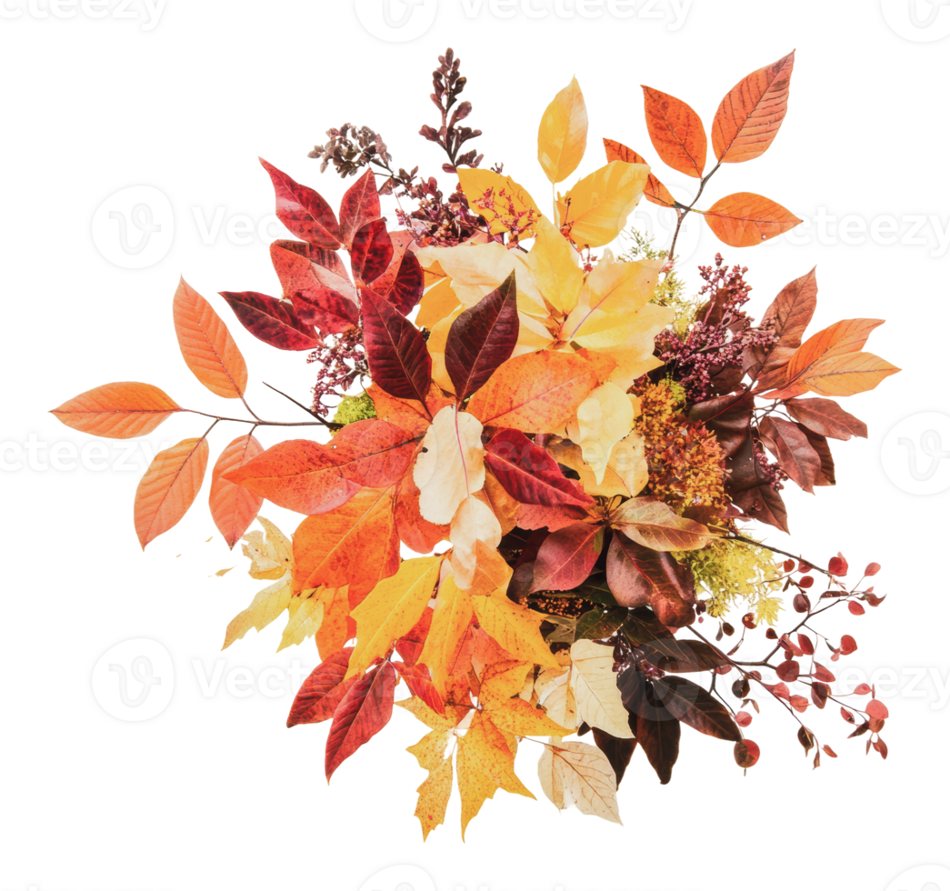 Vibrant autumn leaves in a natural arrangement png