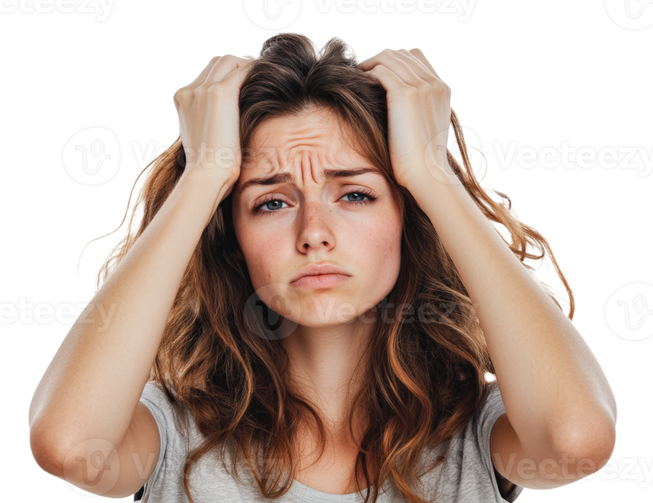 Young woman expressing frustration and anxiety png