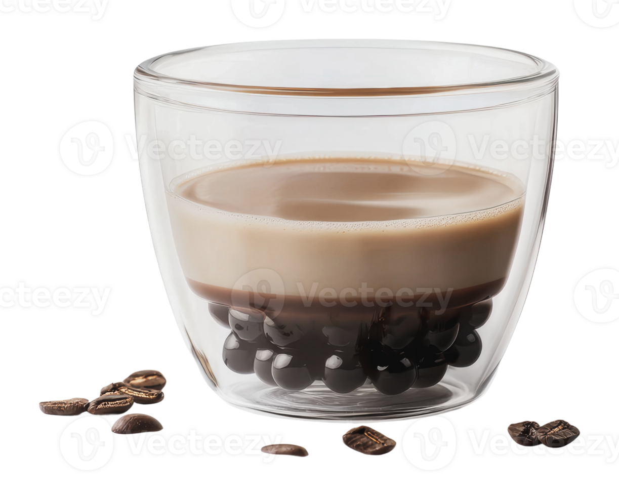 Savoring layered coffee with tapioca pearls png