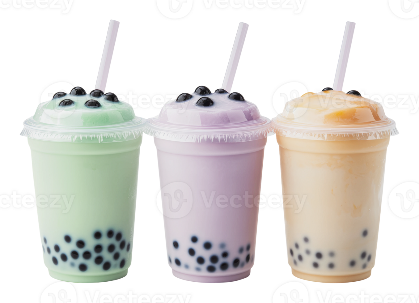 Colorful bubble tea cups on a white background png