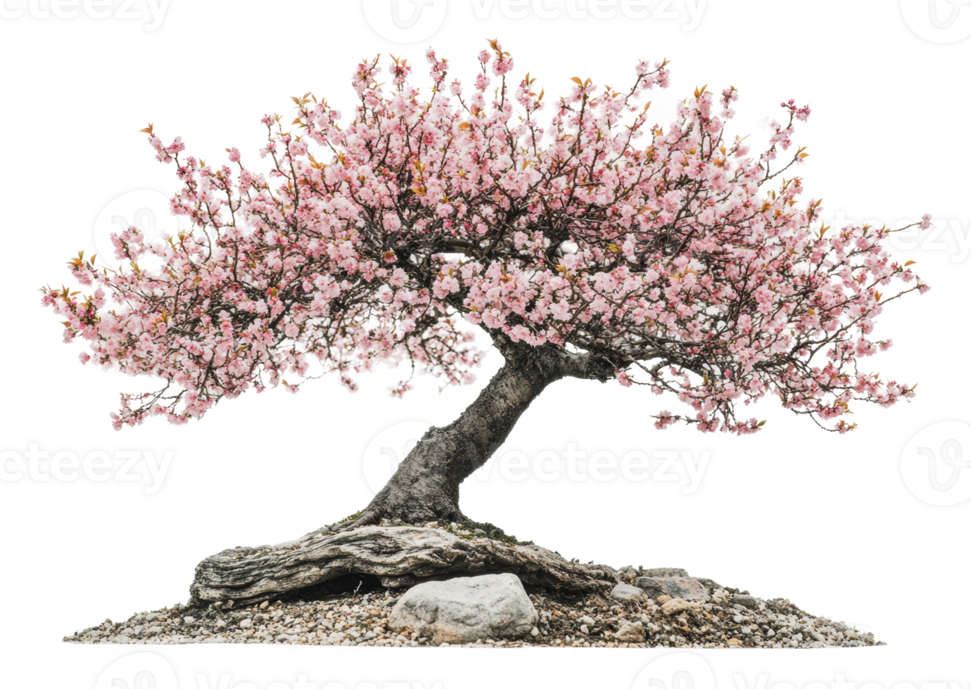 Bonsai cherry tree showcases vibrant pink blossoms png
