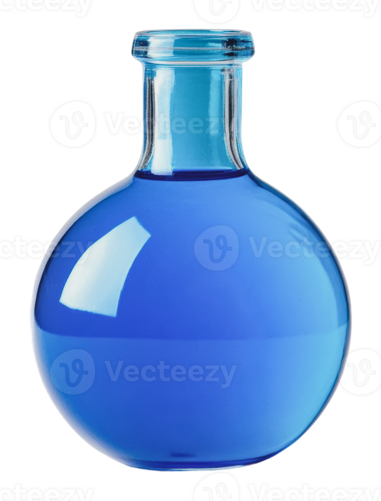 Blue liquid in a round glass container on display png