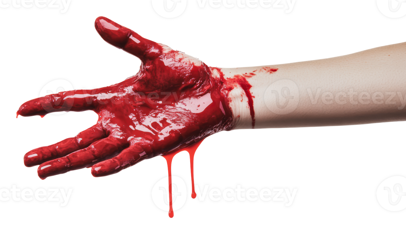 Hand covered in red substance drips down palm png
