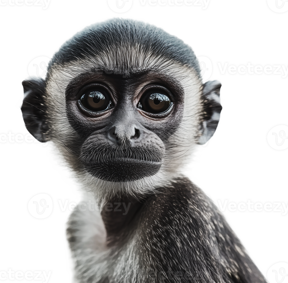 Curious young monkey gazing intently at viewer png