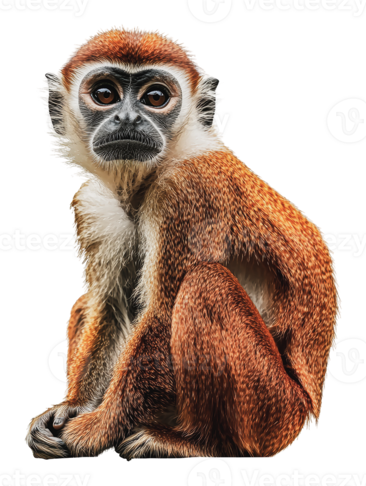 Monkey sitting and looking curiously at the viewer png