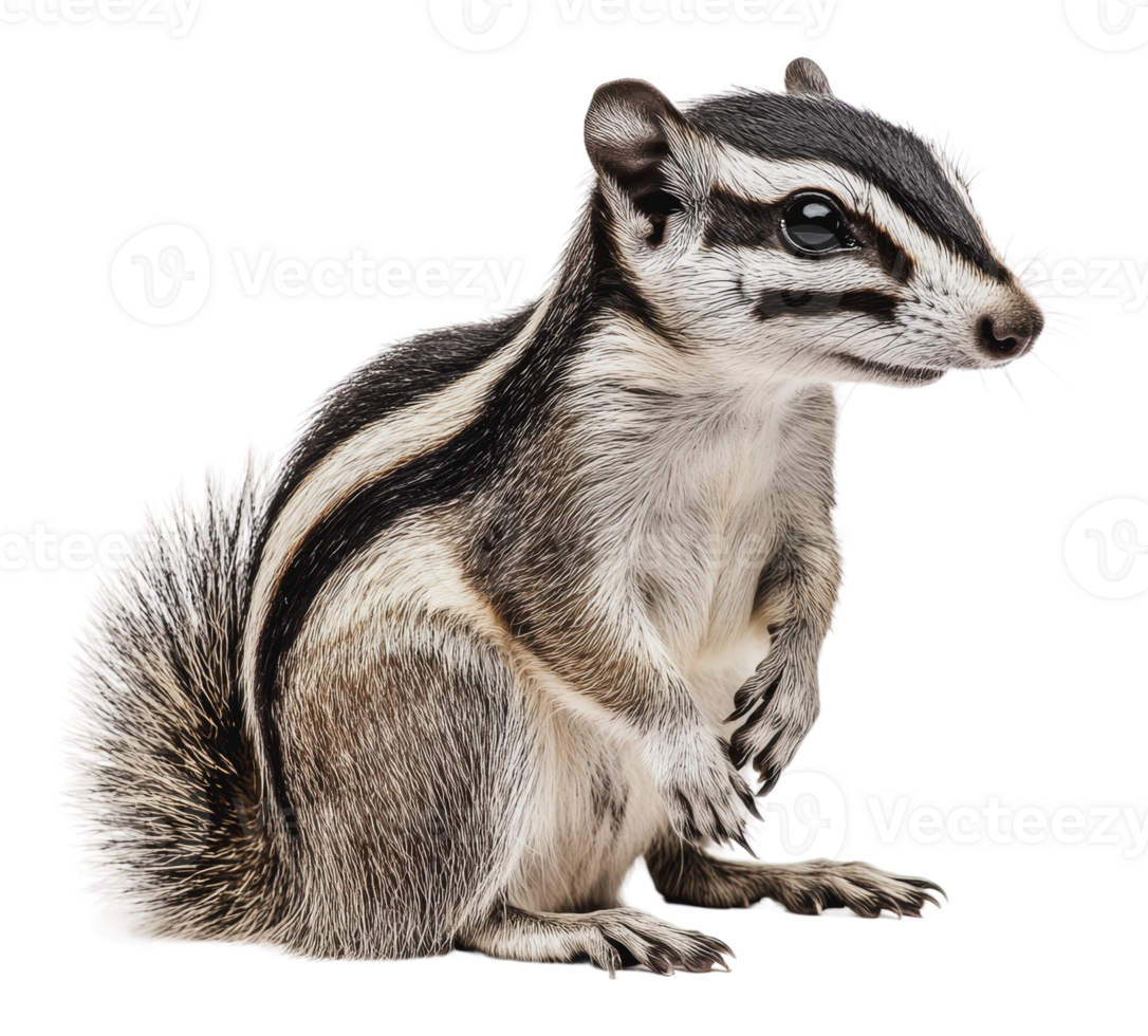 Unique striped squirrel stands in natural pose png