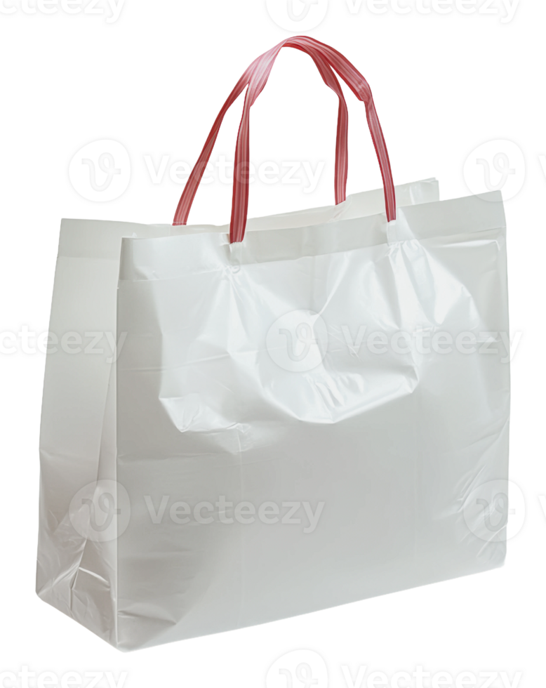 Transparent shopping bag with red handles for use png
