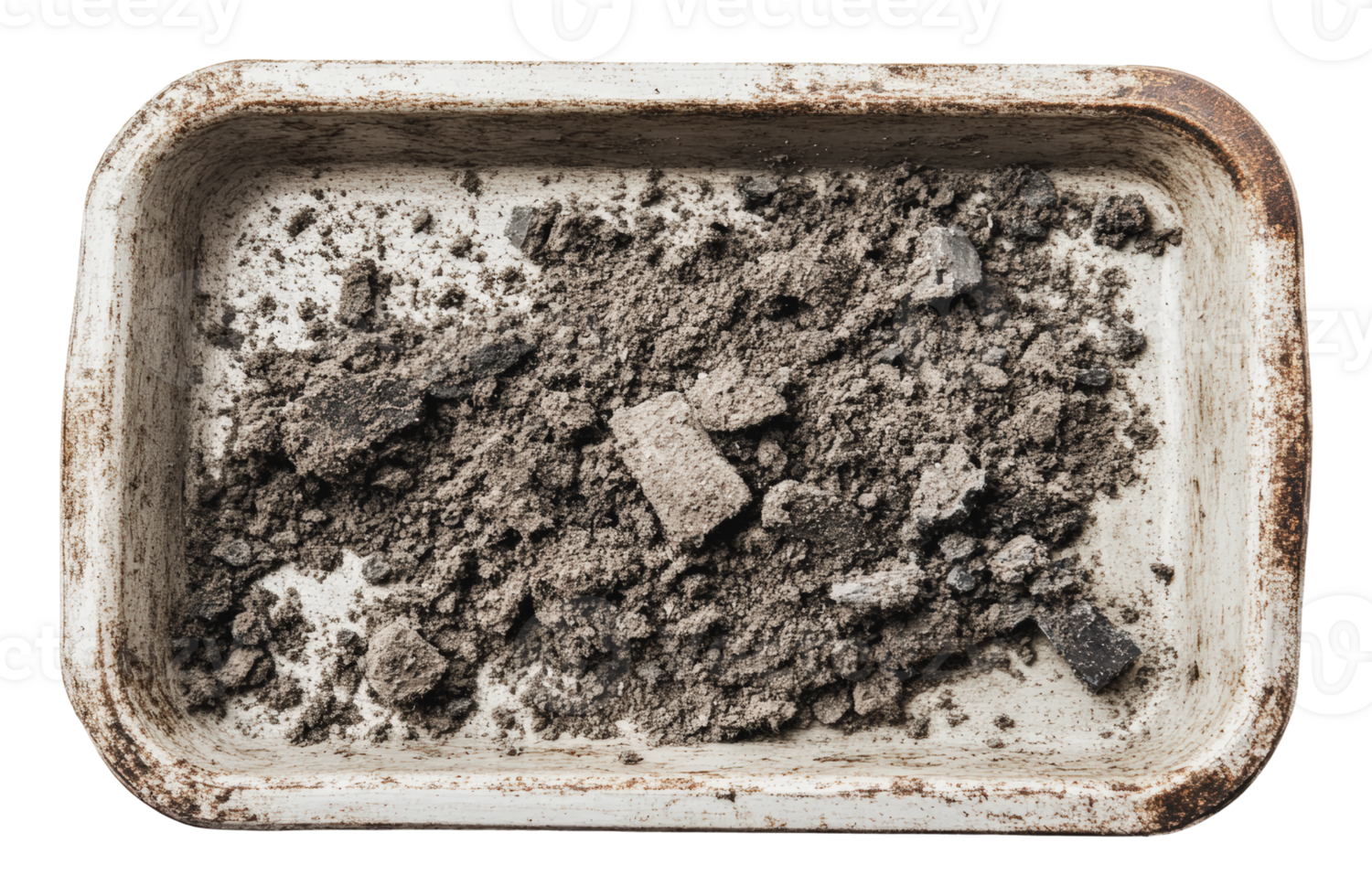 Ash collected from a burned item in a tray png