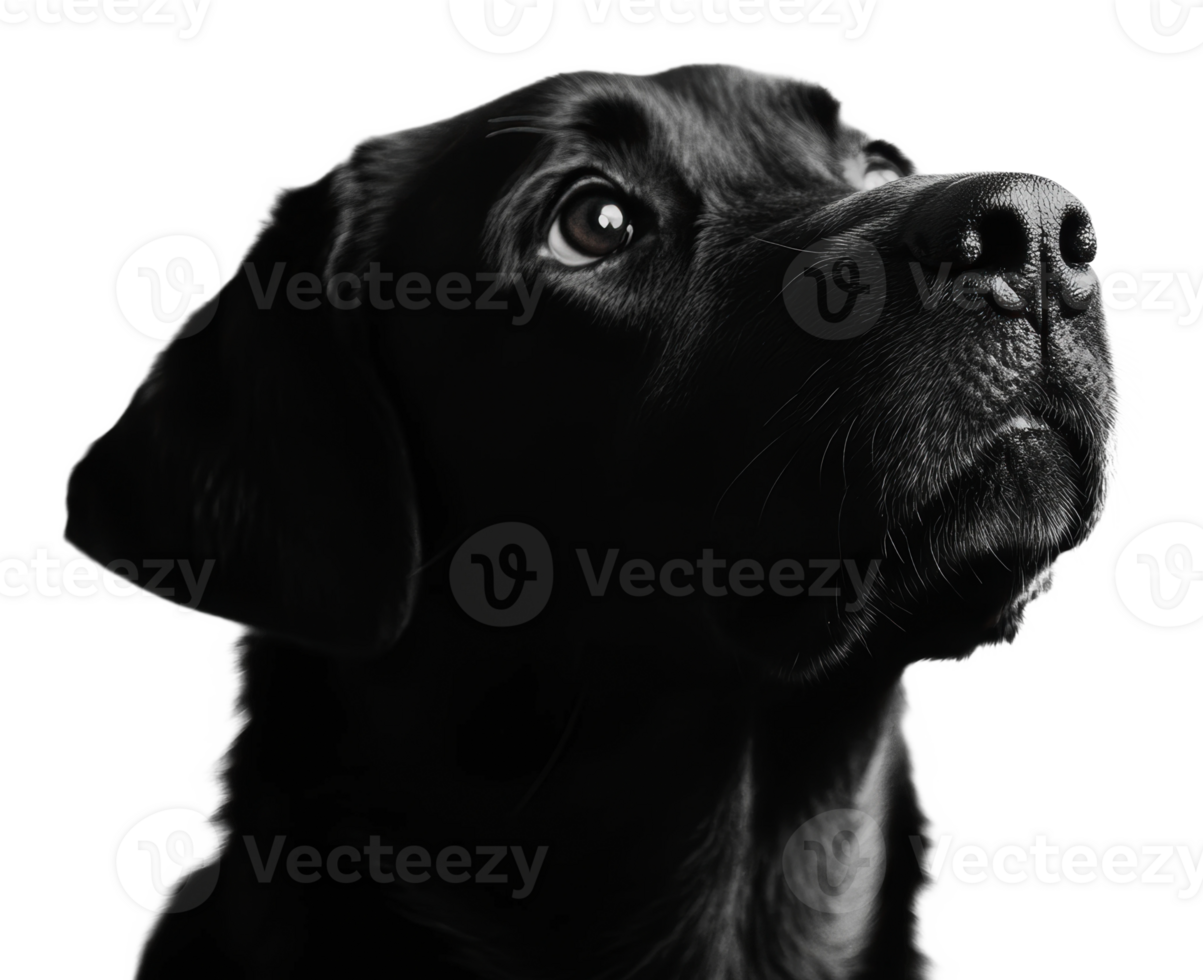 Black dog looking up curiously png