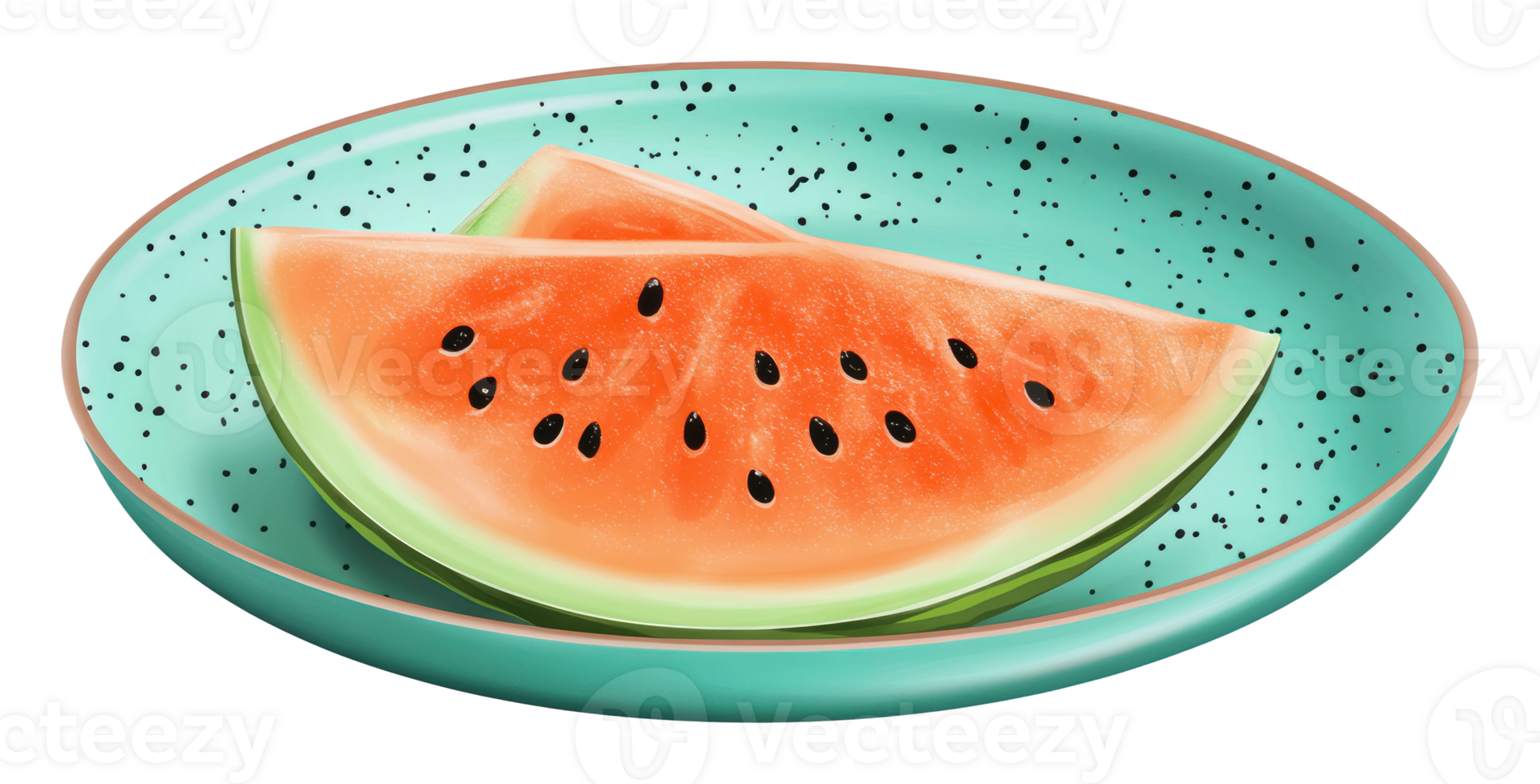 Slices of watermelon on a turquoise plate png