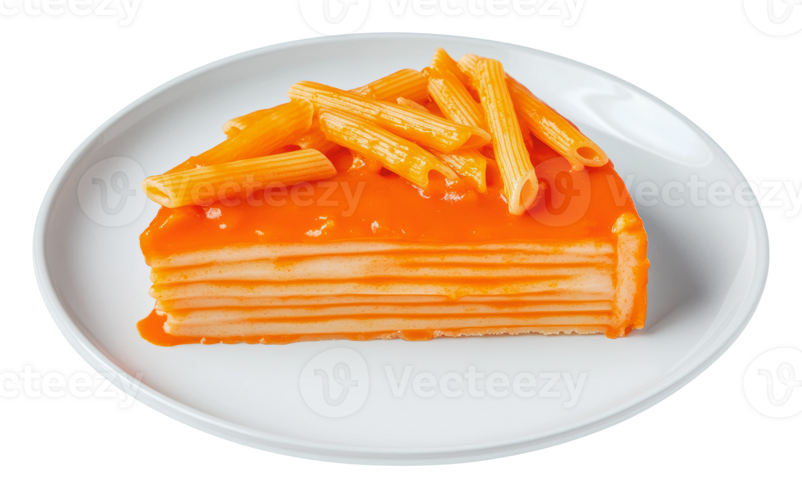 Unique pasta dessert with vibrant orange sauce png