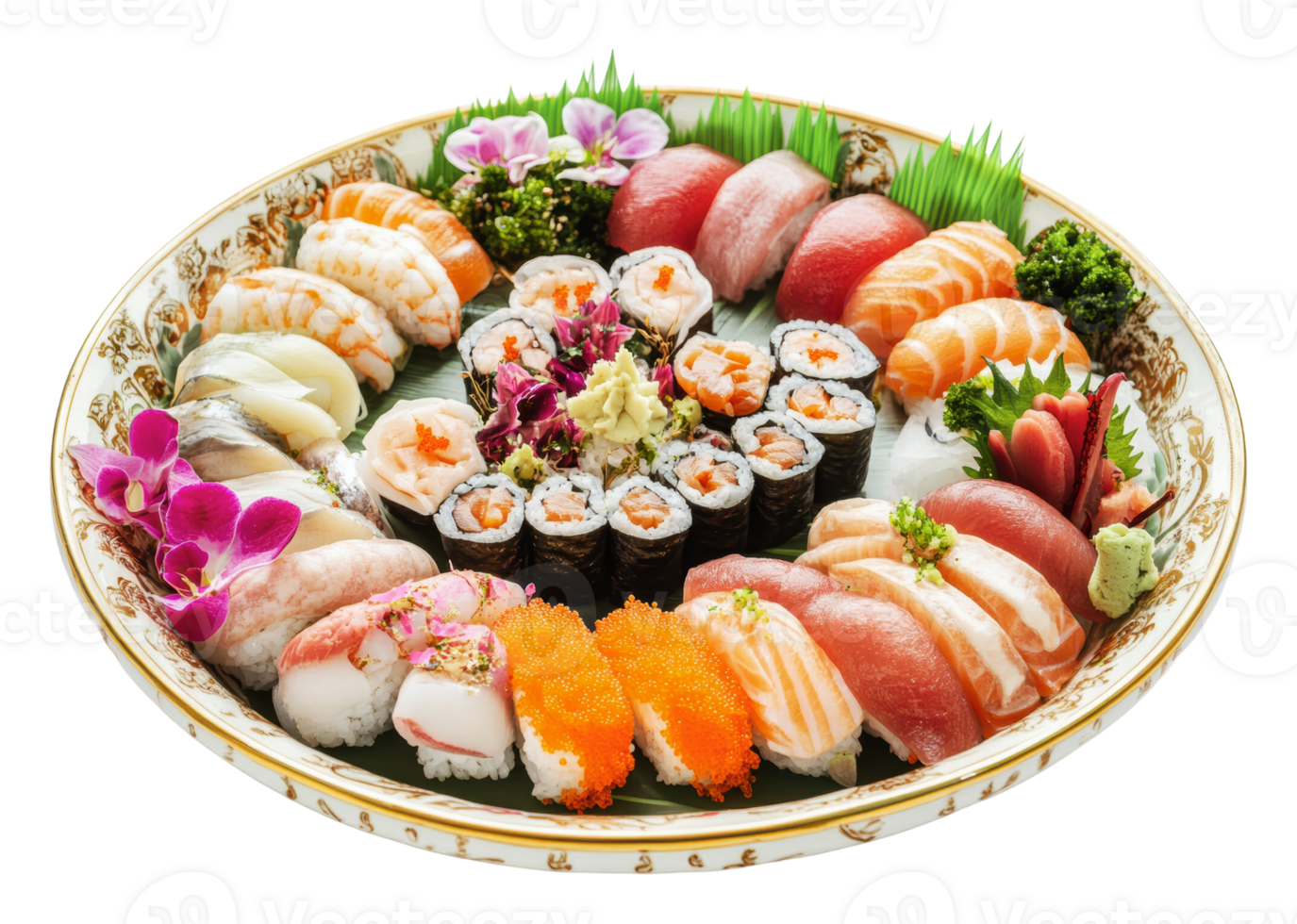 Colorful sushi platter presented for celebration png
