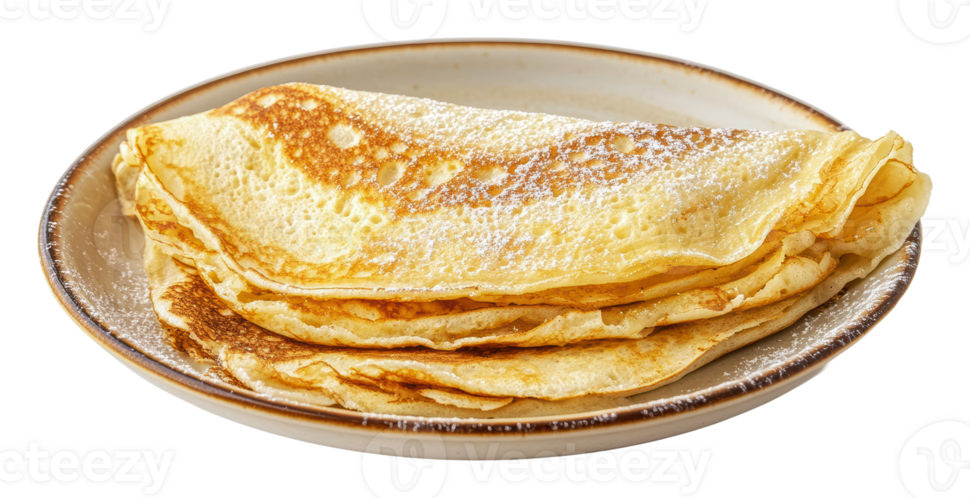 Delicious crepes served on a plate with powder png