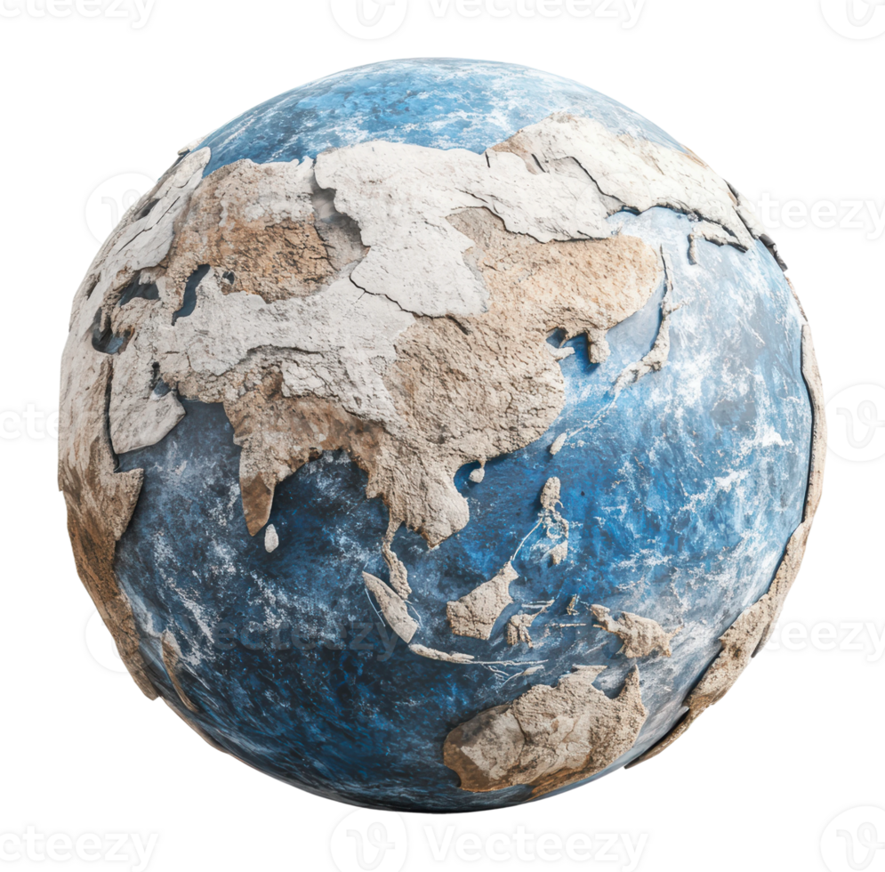 Textured globe highlighting Asia and oceans png