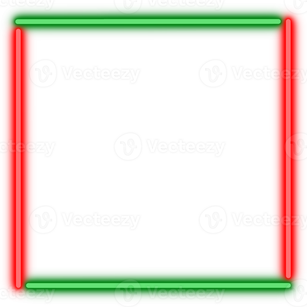Neon light frame. Christmas border frame. Red and green light line. png