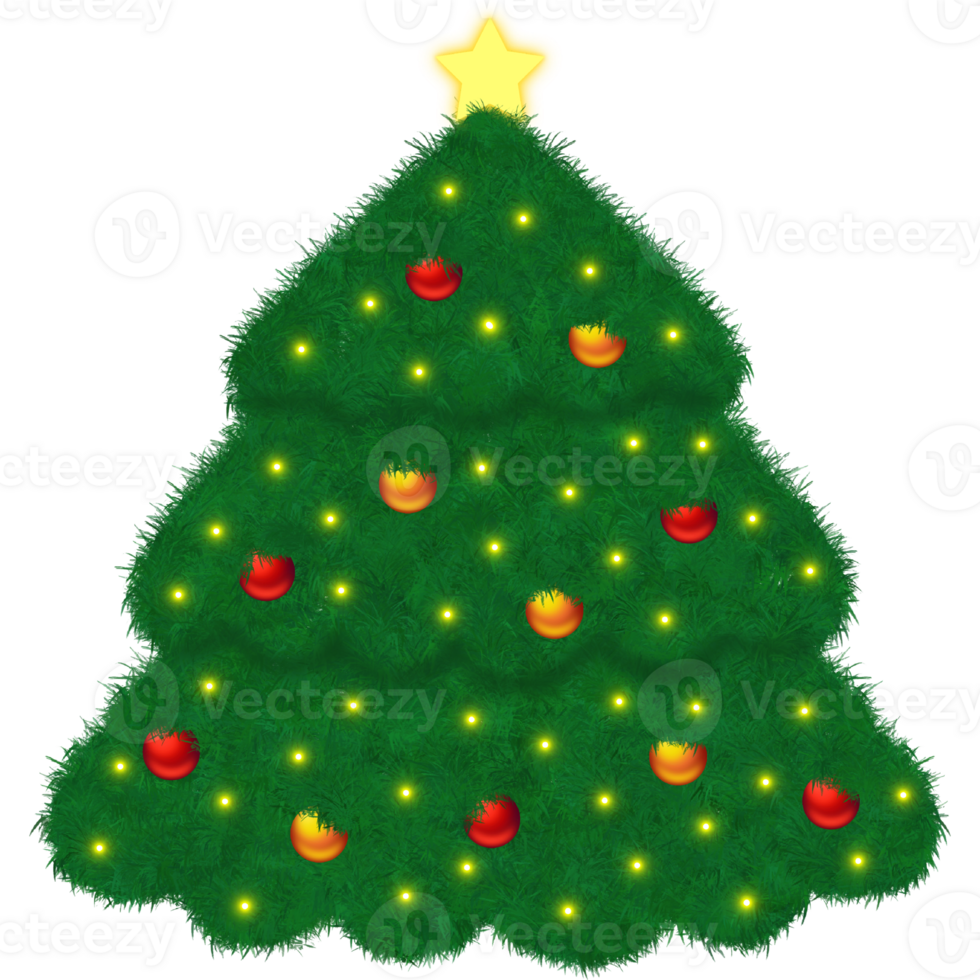Christmas tree decorated with lights and ornaments. png