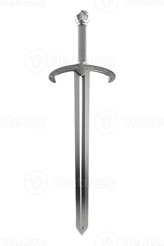Decorative Medieval Sword With Intricate Hilt Displayed on Isolated Background png