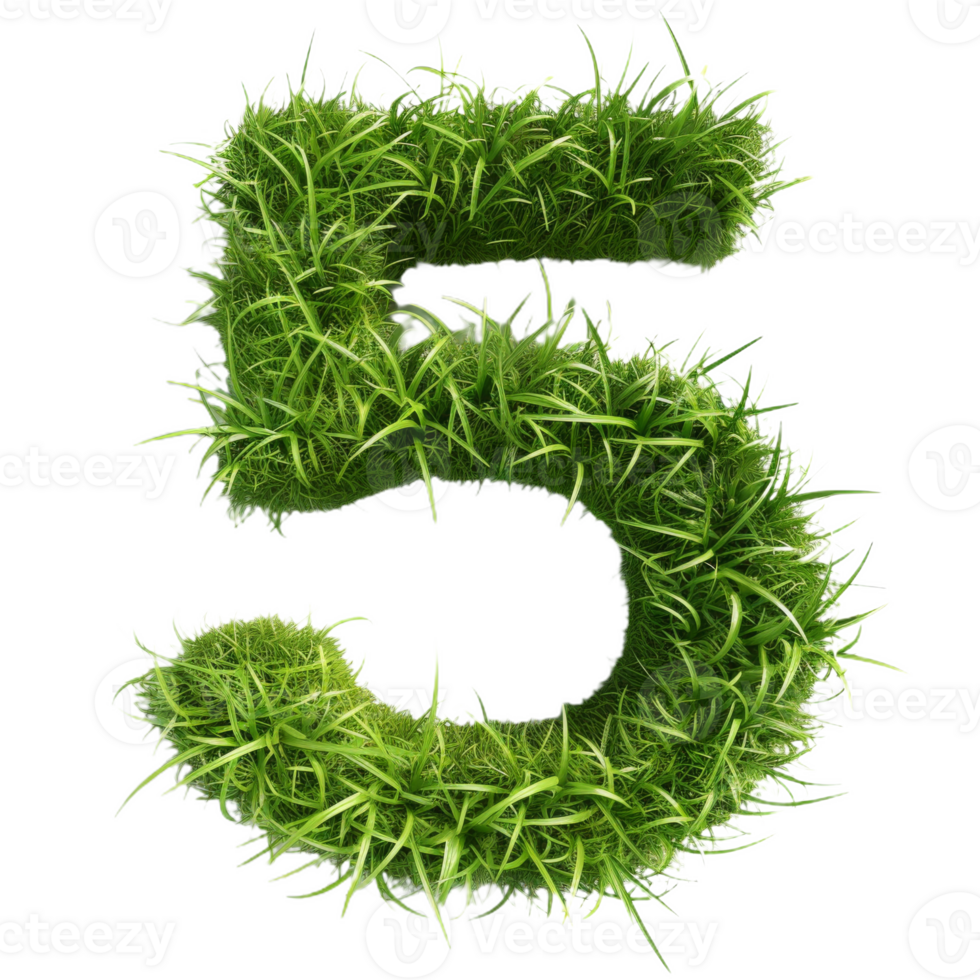Cute Grass Texture Number 5 on Background. Lush Grass Number Five on Isolated Background png