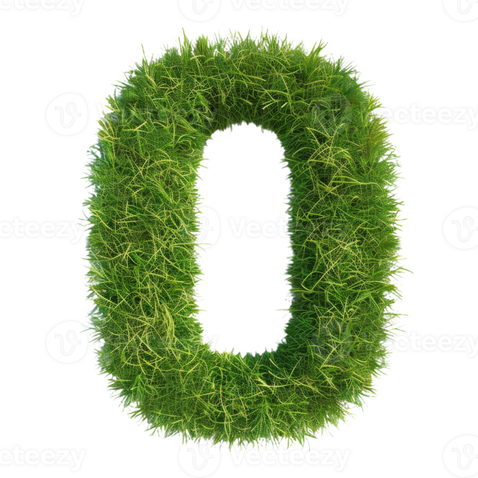 Number 0 Shaped from Dense Green Grass. Lush Grass Number Zero on Isolated Background png