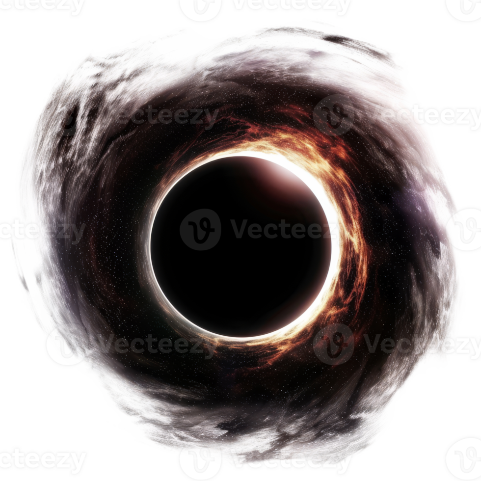 A Swirling Cosmic Black Hole Surrounded by Fiery Gas in Deep Space png