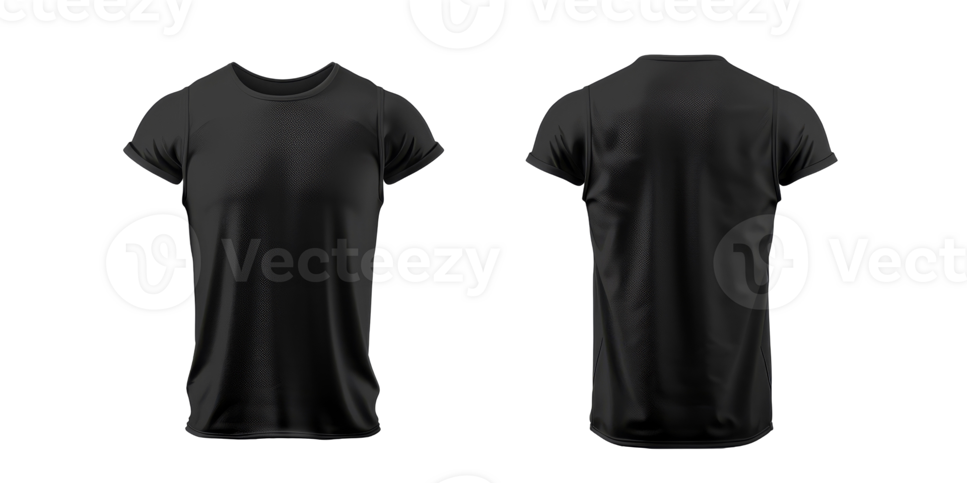 Black T-Shirt Mockup Front and Back View. Blank Black T-Shirt Template Display Front and Back png