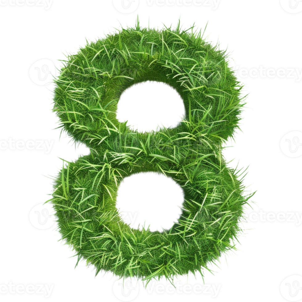 Number 8 Shaped from Dense Green Grass. Lush Grass Number Eight on Isolated Background png