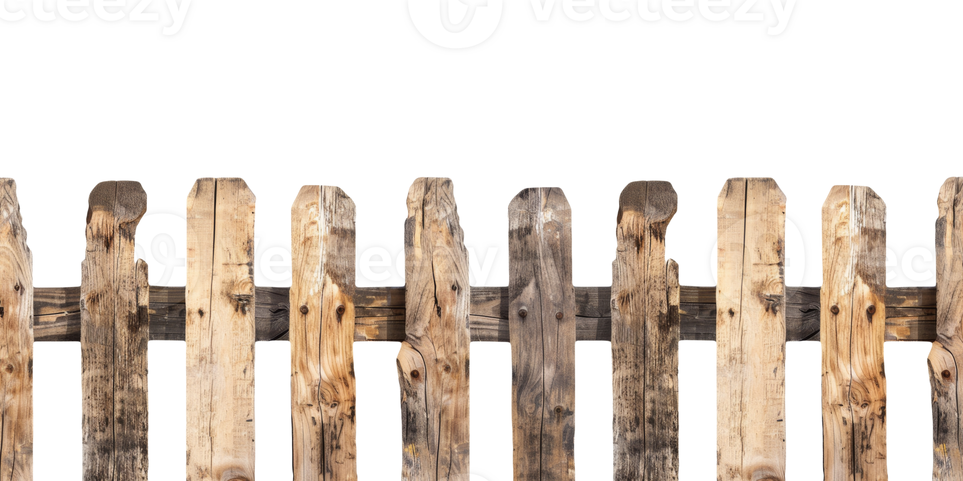 Wooden Fence on Isolated Background. Rustic Weathered Wooden Fence with Vertical Slats png