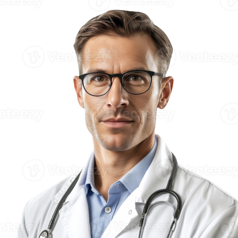 Confident Male Doctor in White Coat With Stethoscope on Isolated Background png