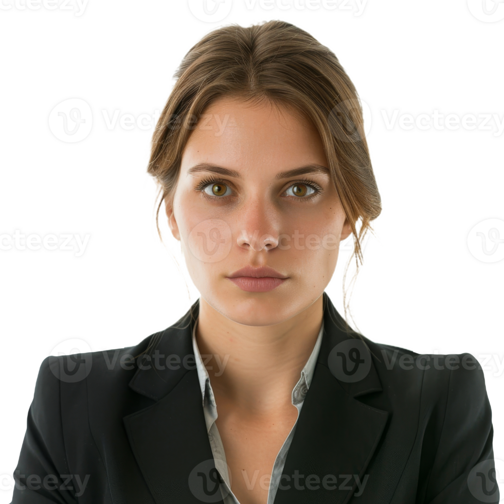 Confident Woman in a Black Suit Posing Against on Isolated Background png