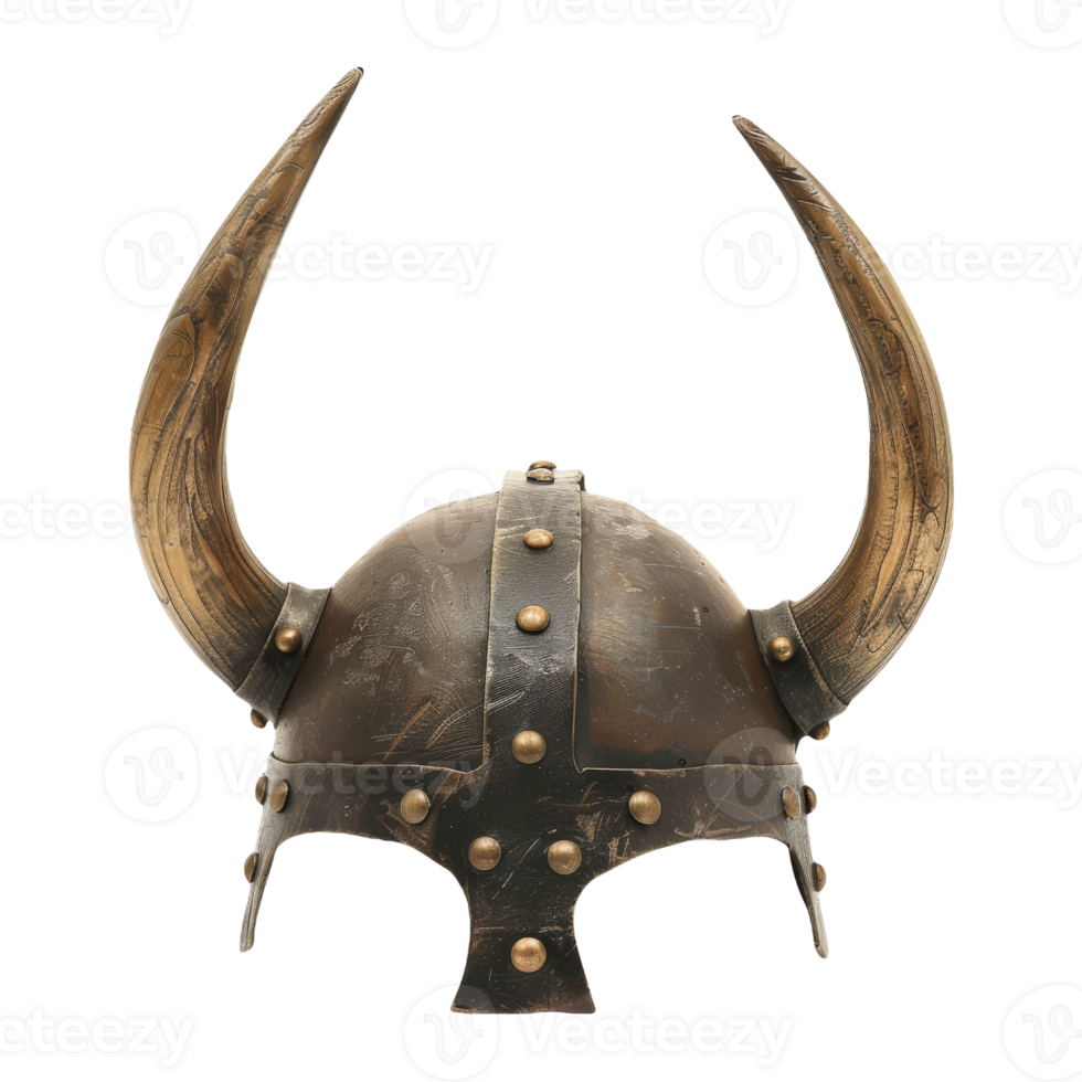Replica Viking Helmet With Metal Horns and Studs Displayed on Isolated Background png