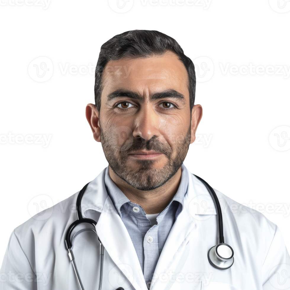 Closeup Portrait of a Male Doctor with Stethoscope. Healthcare Professional in Lab Coat and Stethoscope png