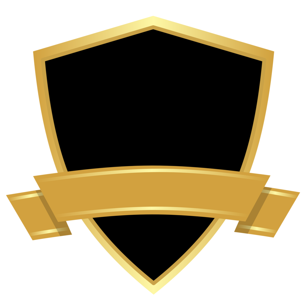gold shield with black ribbon on transparent background png