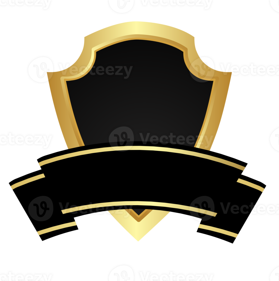 gold shield with black ribbon on transparent background png