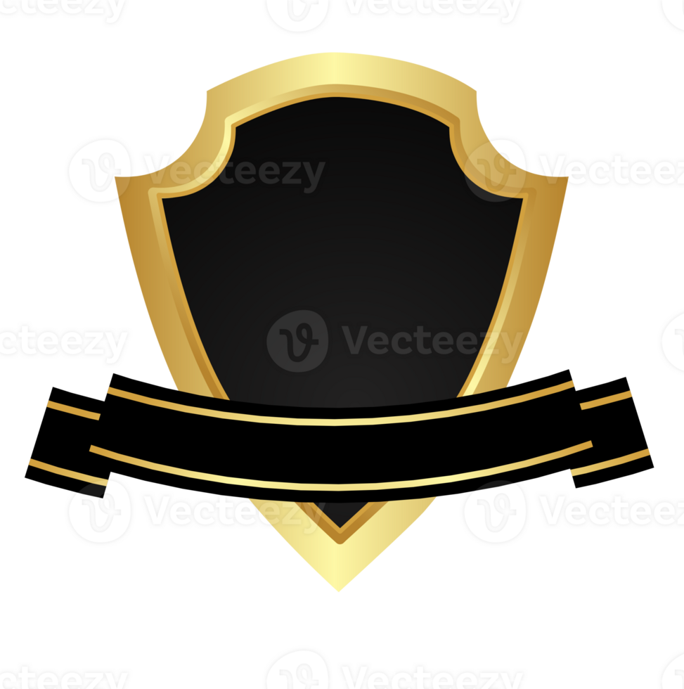 gold shield with black ribbon on transparent background png
