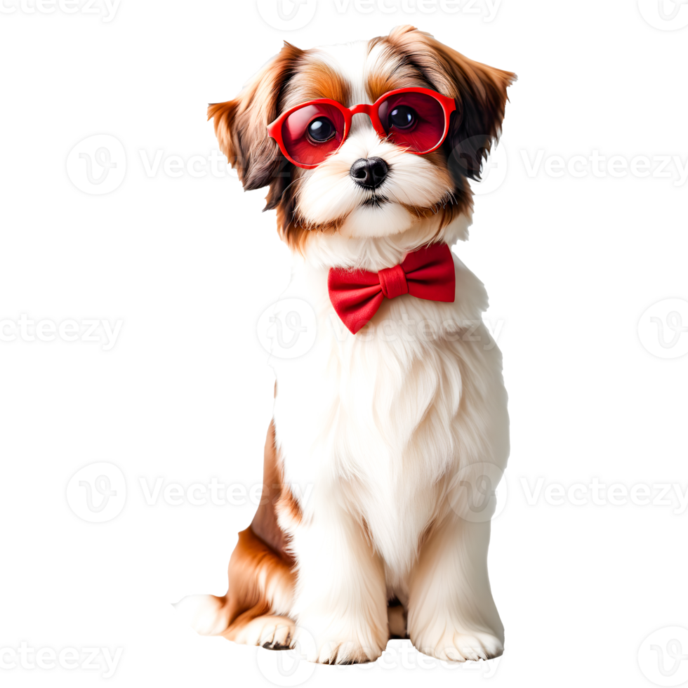 A cute puppy dog with a red bow isolated in a studio png