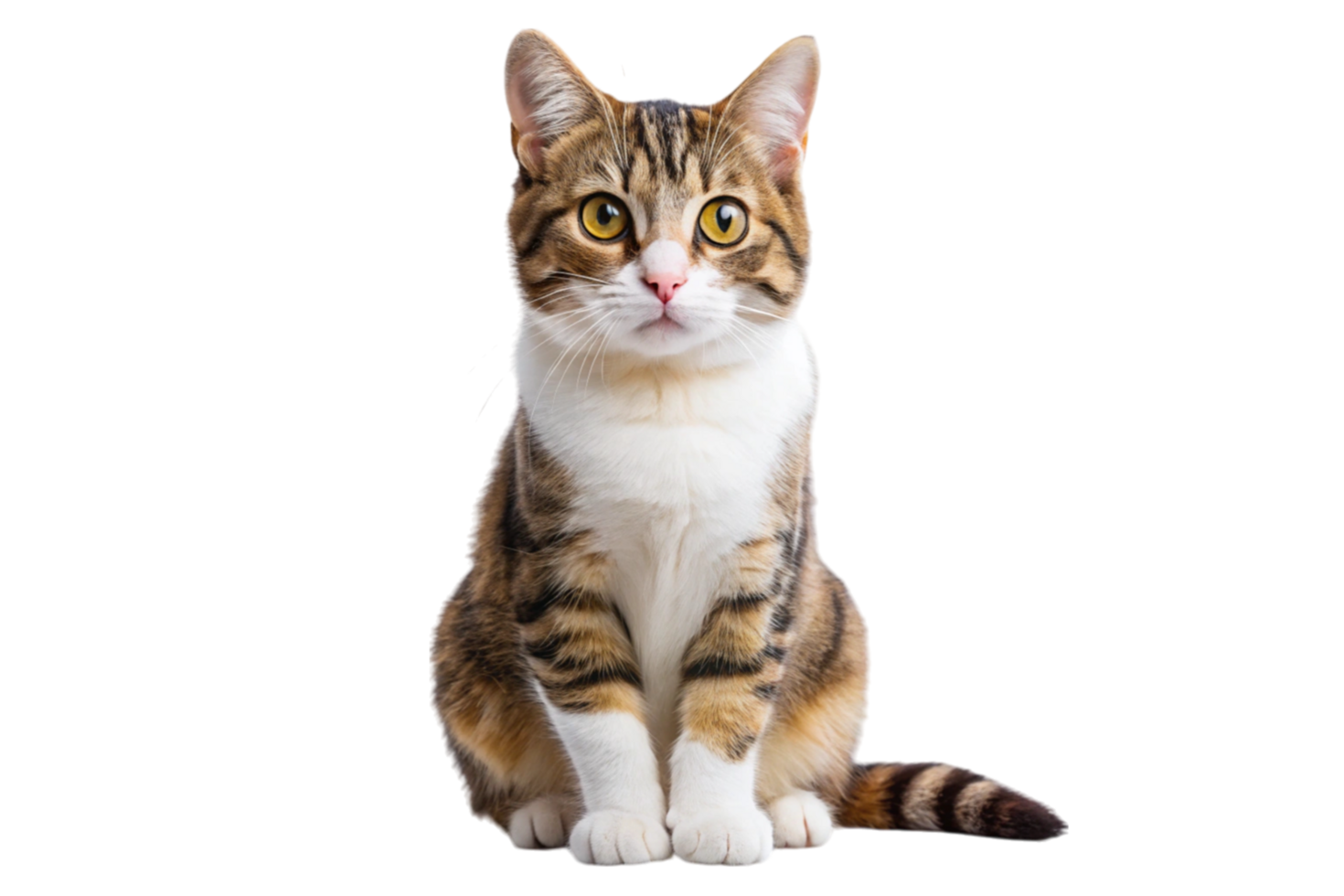 Portrait of a young tabby cat with fluffy fur and captivating green eyes png