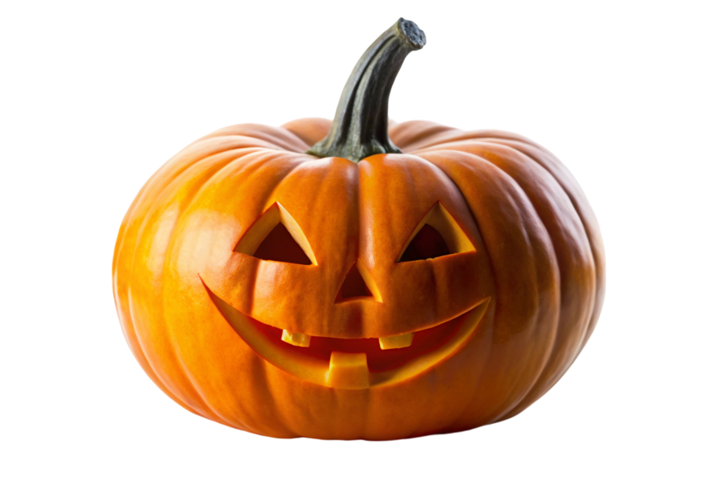 Classic carved Halloween pumpkin jack o lantern with a cheerful face png