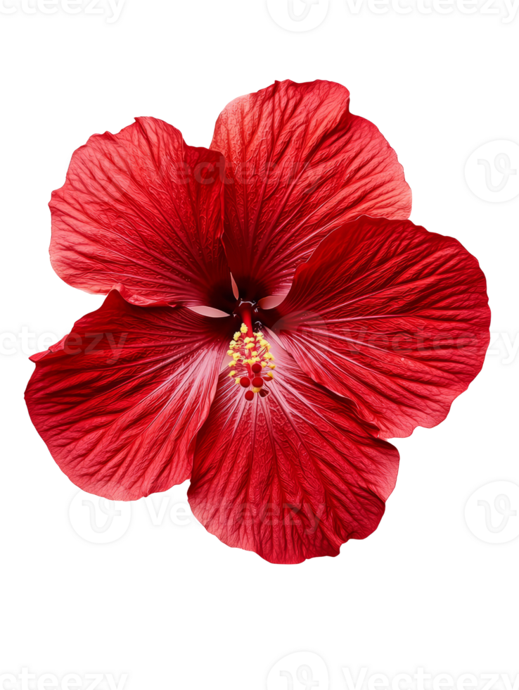 Vibrant red hibiscus flower with intricate petals and details png