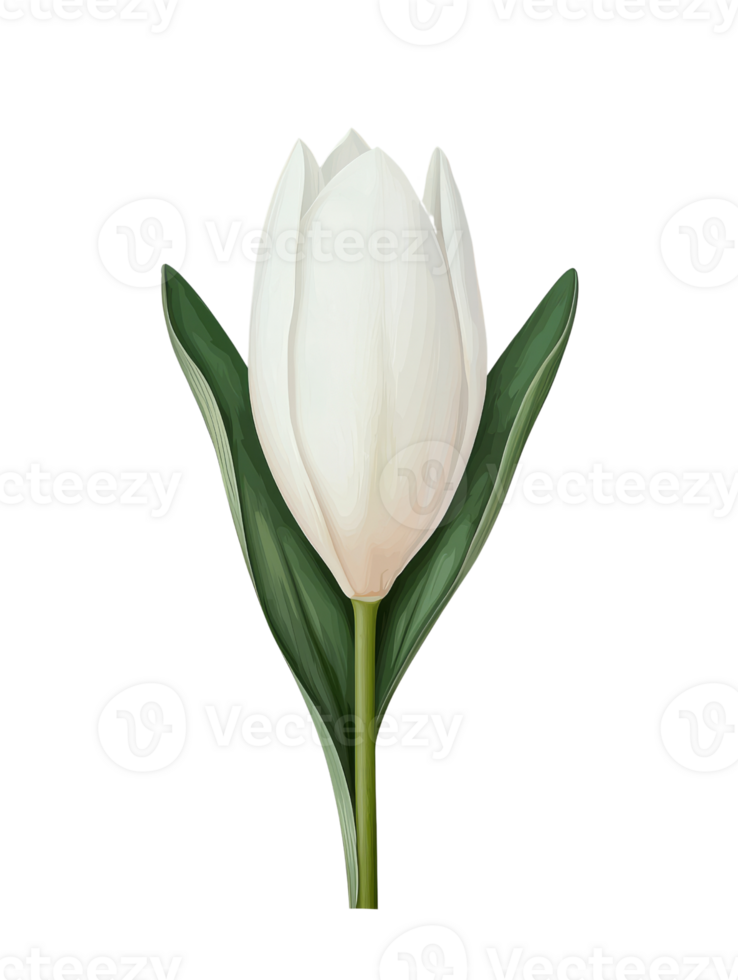 beautiful white tulip with green leaves, symbolizing purity and elegance png